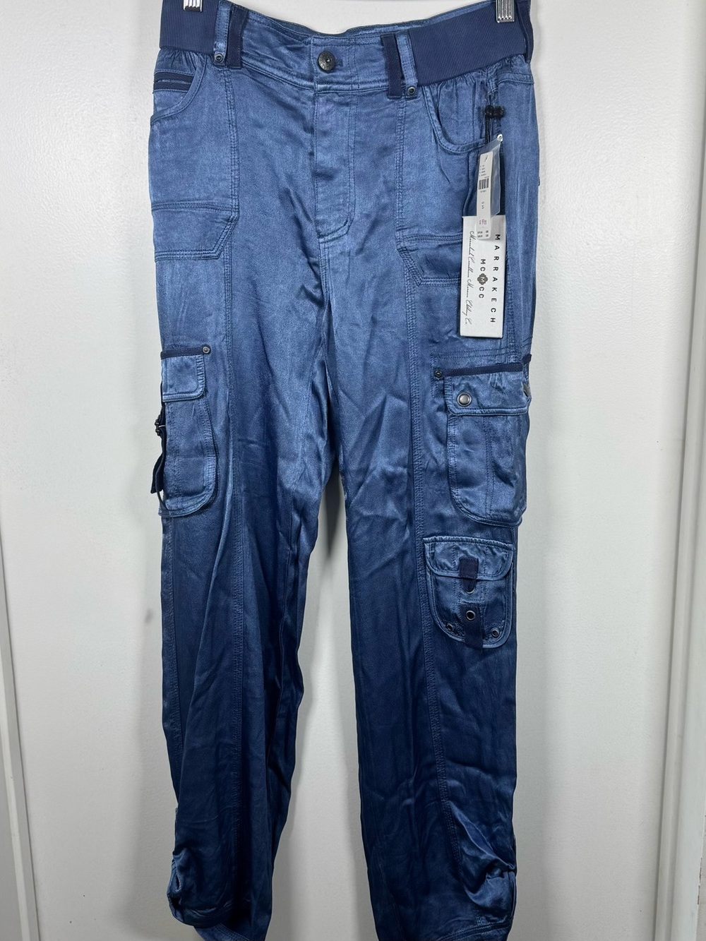 Marrakech Seyton Silky Cargo Pants Blue From Anthropologie Size 26 NEW $170 Boho